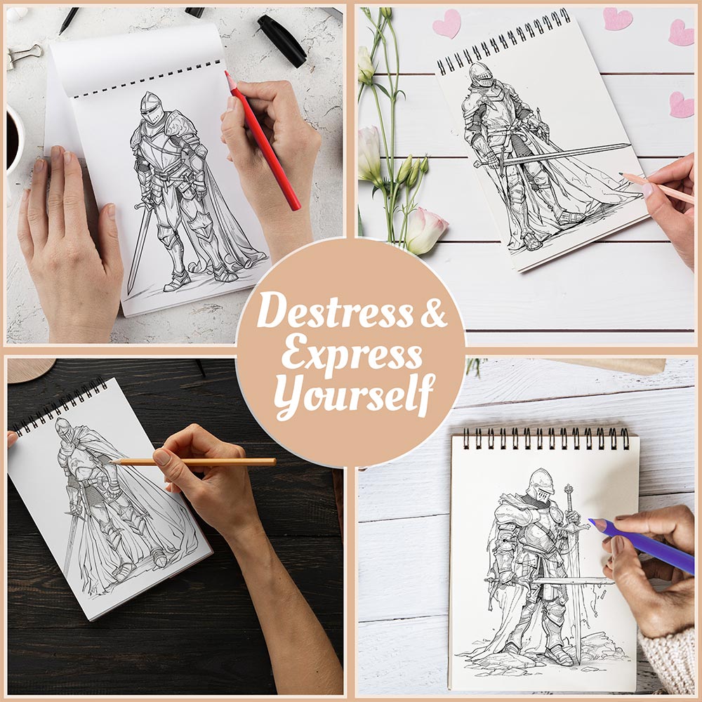 Netecom Medieval Knights Coloring Book Spiral Bound For Adults