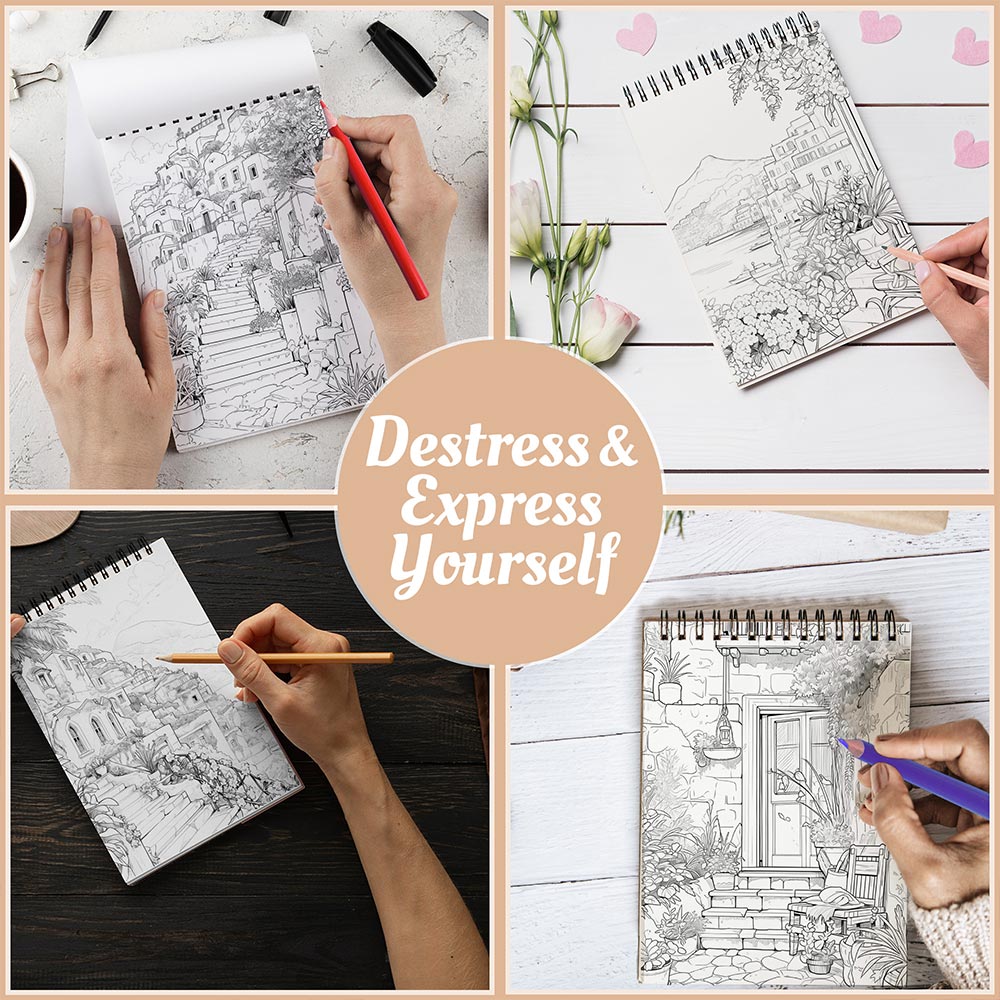 Mediterranean Spring Coloring Book Spiral Bound For Adults