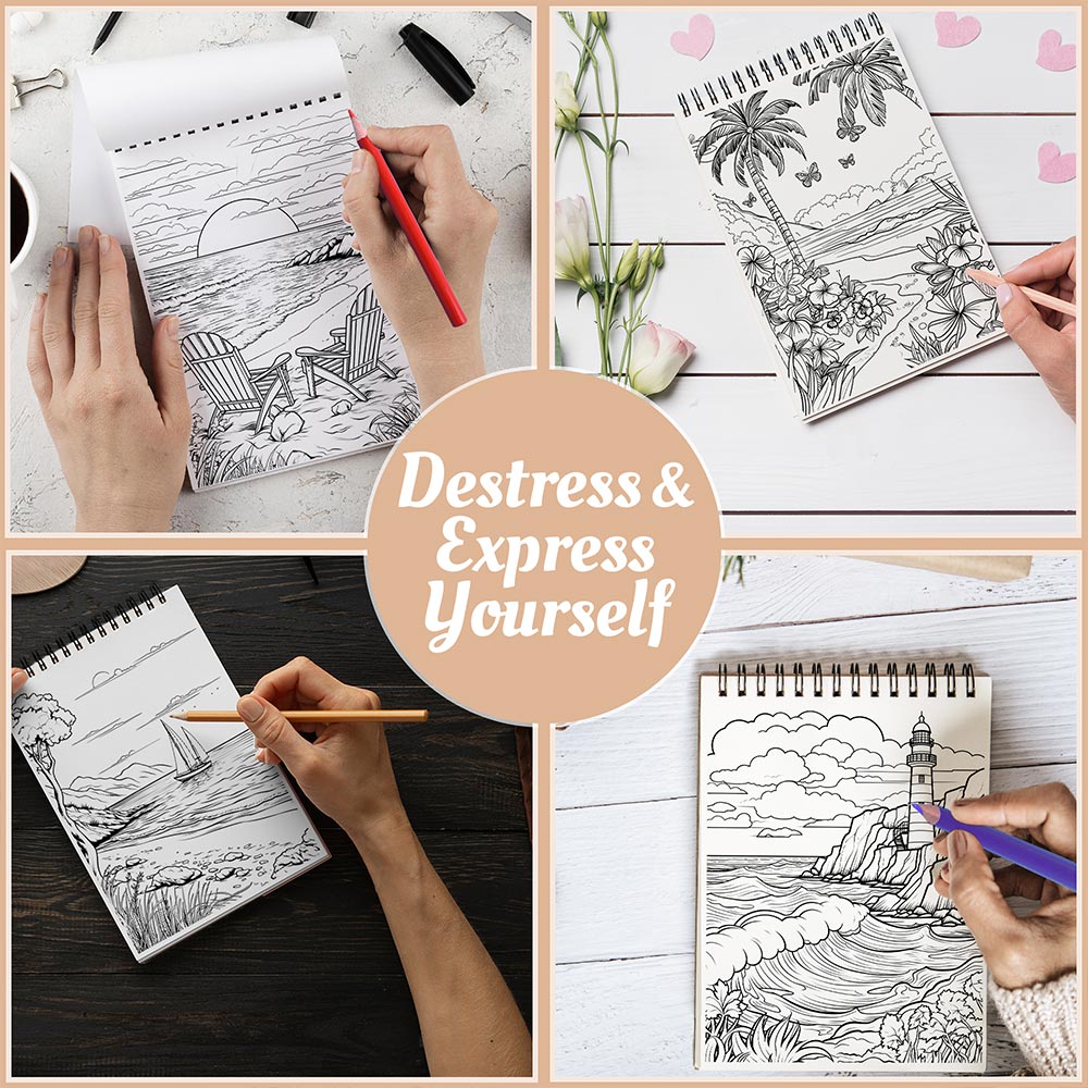 Netecom Beach Time Coloring Book Spiral Bound For Adults