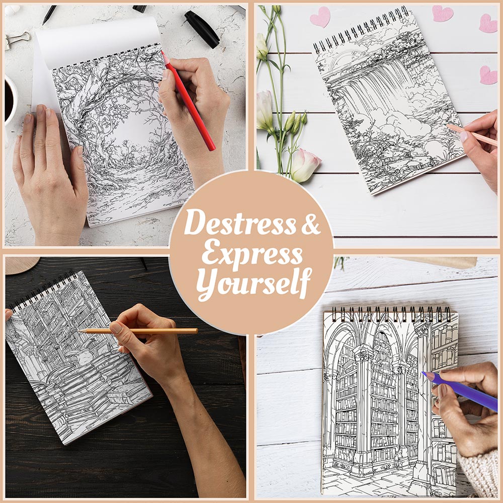 Secret Worlds Coloring Book Spiral Bound For Adults