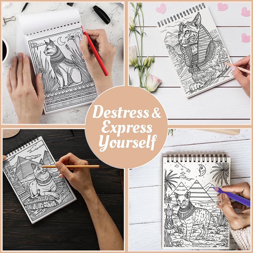 Netecom Ancient Egypt Cat Coloring Book Spiral Bound For Adults