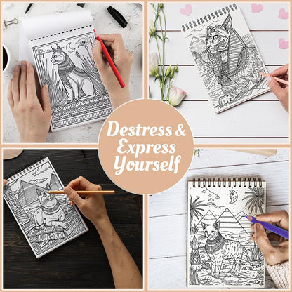 Netecom Ancient Egypt Cat Coloring Book Spiral Bound For Adults