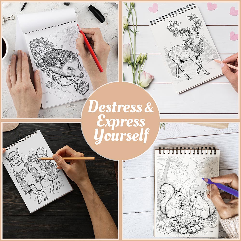 Animals Christmas Coloring Book Spiral Bound For Adults