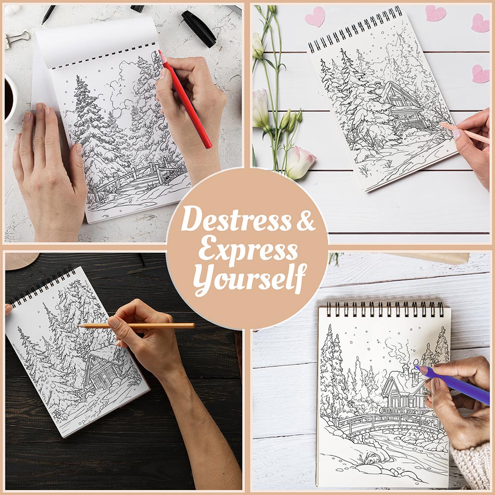 Netecom Winter Scenes Coloring Book Spiral Bound For Adults