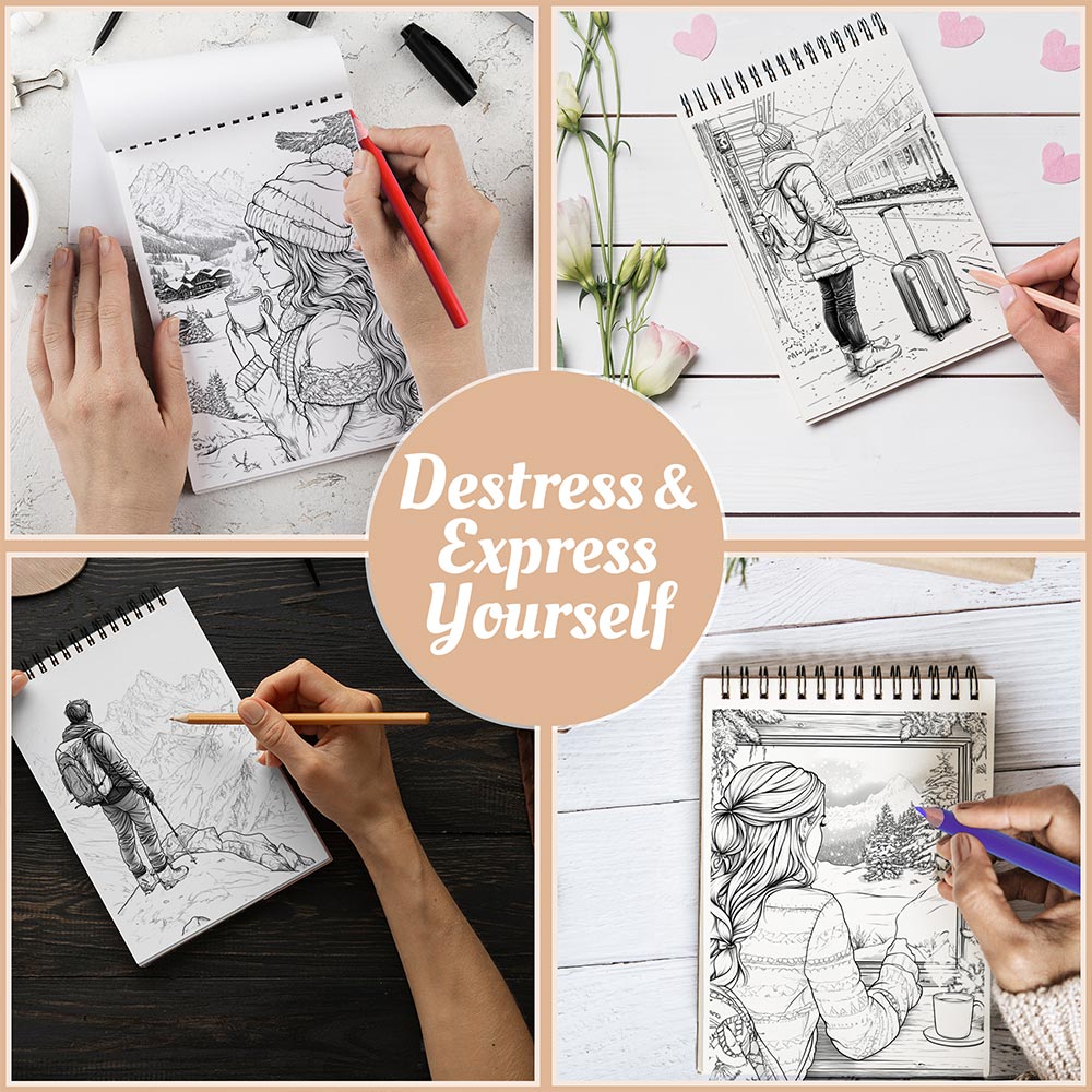 Netecom Winter Holiday Coloring Book Spiral Bound For Adults