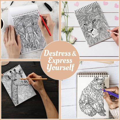 Netecom Mosaic Animals Coloring Book Spiral Bound For Adults