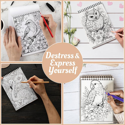 Netecom Large Print Birds And Flower Coloring Book Spiral Bound For Adults