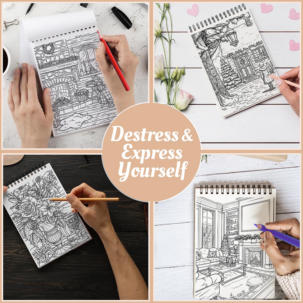Netecom Cozy Christmas Coloring Book Spiral Bound For Adults