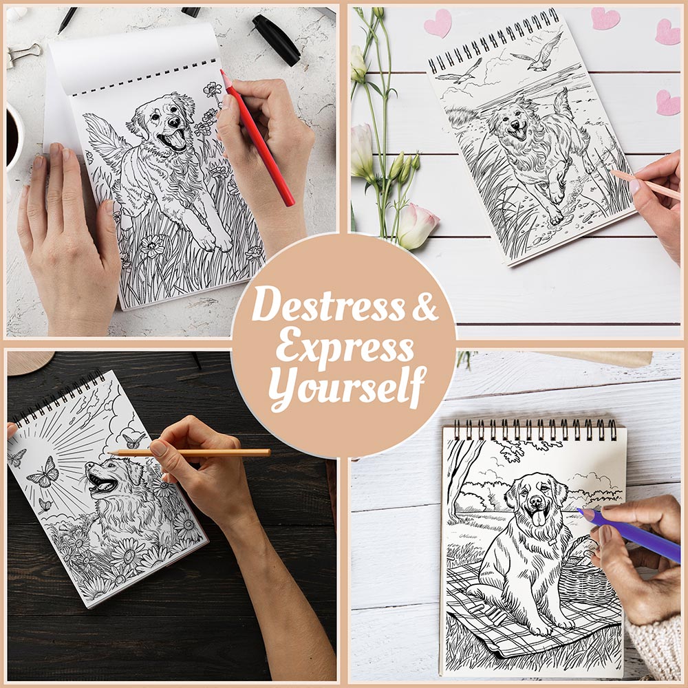 Netecom Golden Retriever Coloring Book Spiral Bound For Adults