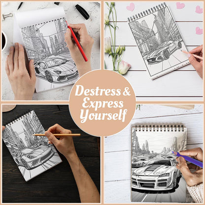 Sports Cars Coloring Book Spiral Bound For Adults