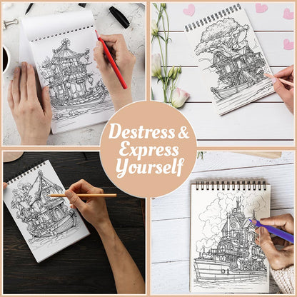 Netecom Fantasy Houseboats Coloring Book Spiral Bound For Adults
