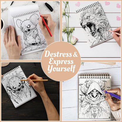 Netecom Horror Animals Coloring Book Spiral Bound For Adults