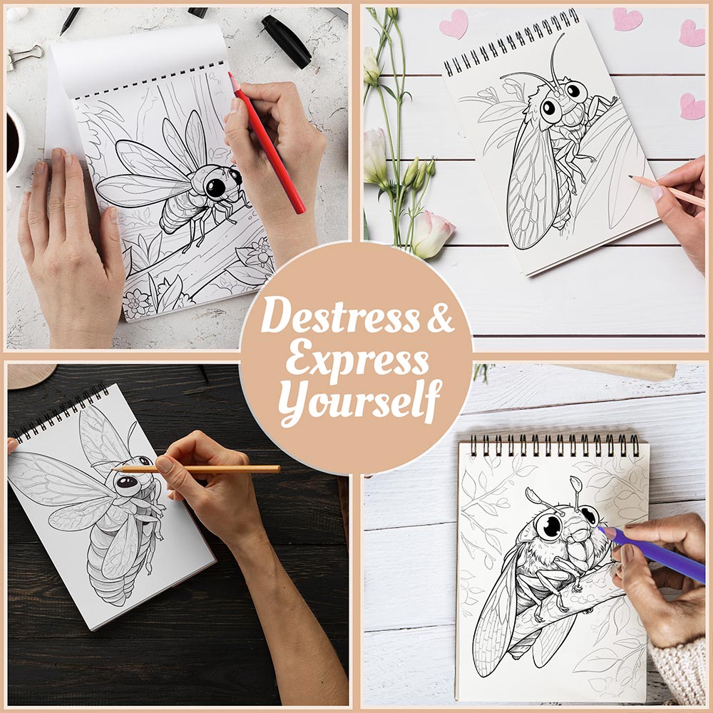 Netecom Cute Cicada Coloring Book Spiral Bound For Adults