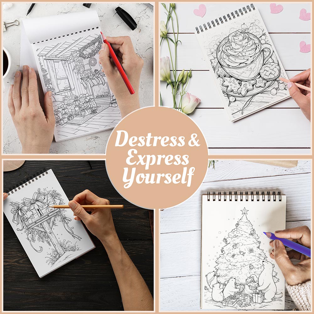 Cheerful Christmas Coloring Book Spiral Bound For Adults