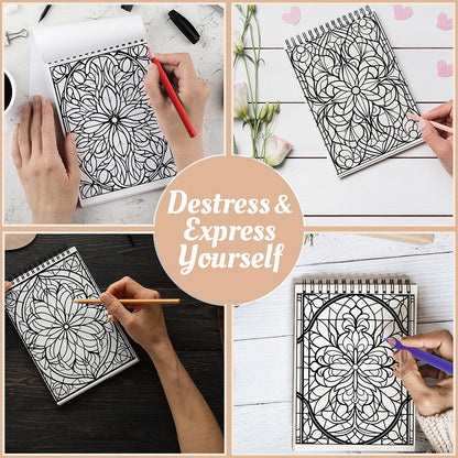 Netecom Stained Glass Pattern Coloring Book Spiral Bound For Adults