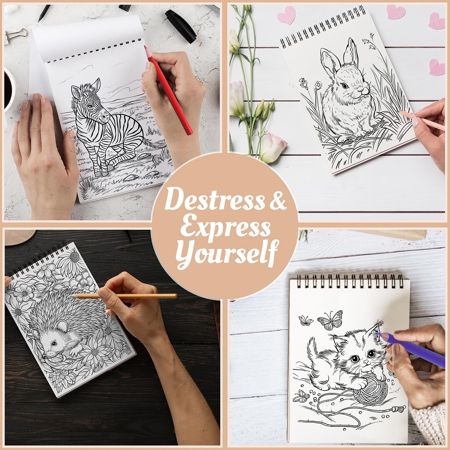 Netecom Cute Critters Coloring Book Spiral Bound For Adults
