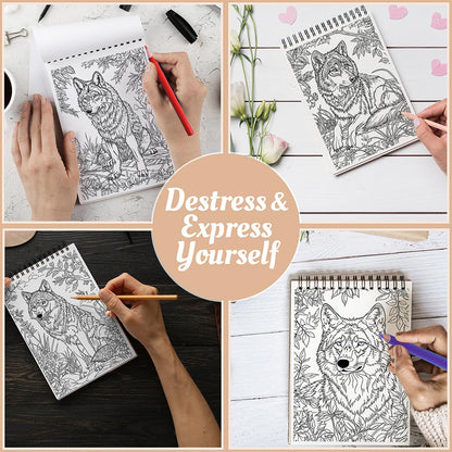 Netecom Wolf Coloring Book Spiral Bound For Adults