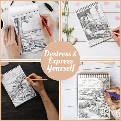 Netecom Stress Relief Relaxing Coloring Book Spiral Bound For Adults