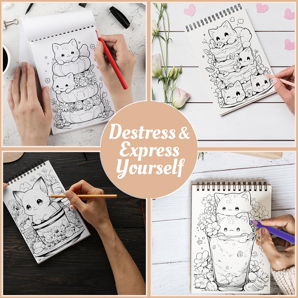 Netecom Foodie Cat Coloring Book Spiral Bound For Adults