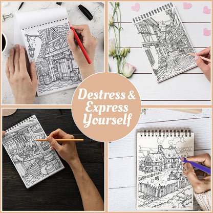Netecom Medieval Village Coloring Book Spiral Bound For Adults
