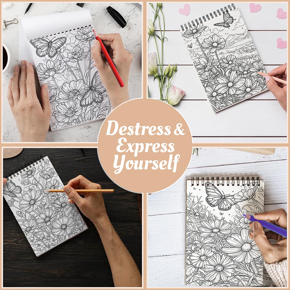Butterflies and Flowers Coloring Book Spiral Bound For Adults