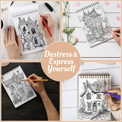 Netecom Crooked Houses Coloring Book Spiral Bound For Adults