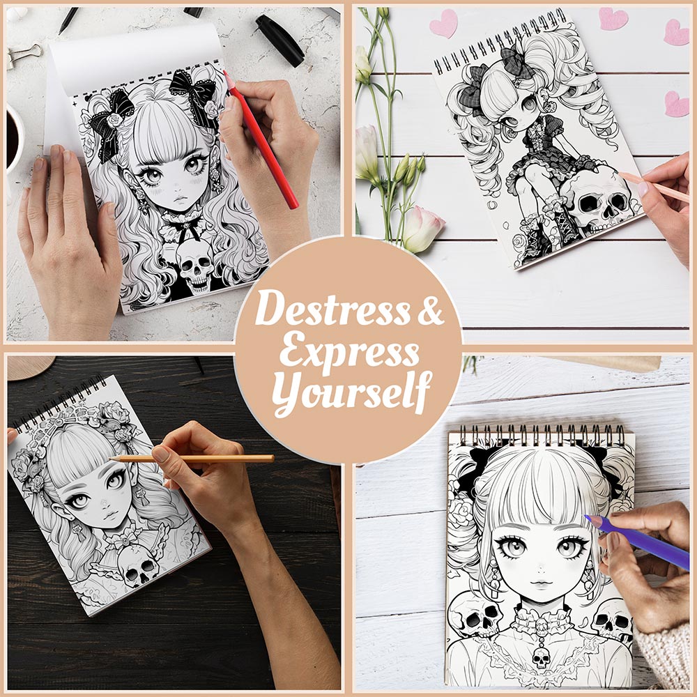 Creepy Kawaii Anime Coloring Book Spiral Bound For Adults