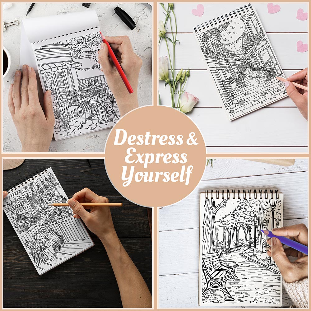 Netecom Autumn Scenes Coloring Book Spiral Bound For Adults