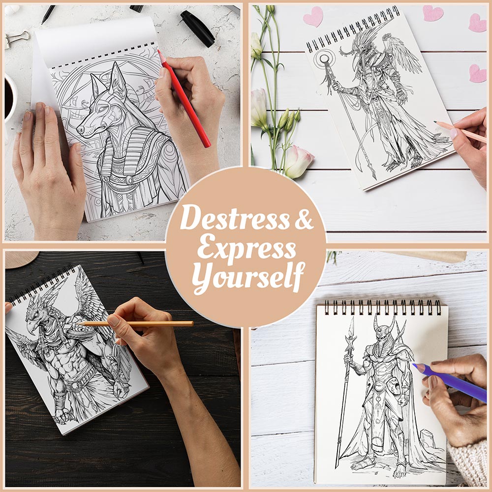 Netecom Egyptian Gods Coloring Book Spiral Bound For Adults