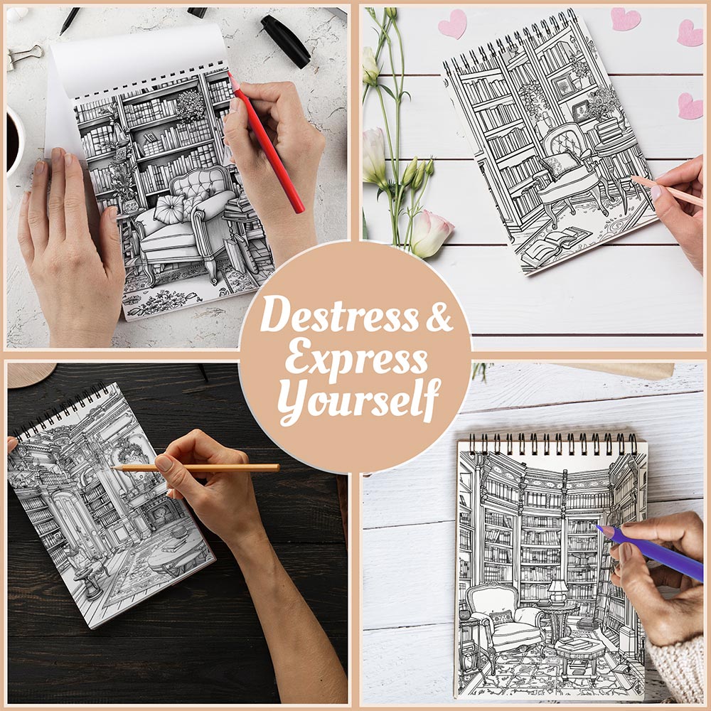 Netecom Enchanted Library Coloring Book Spiral Bound For Adults