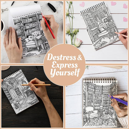 Netecom Enchanted Library Coloring Book Spiral Bound For Adults