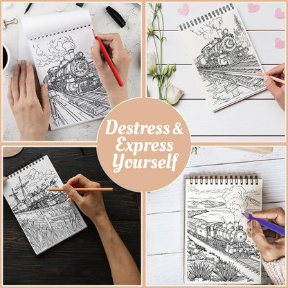 Netecom Train Coloring Book Spiral Bound For Adults