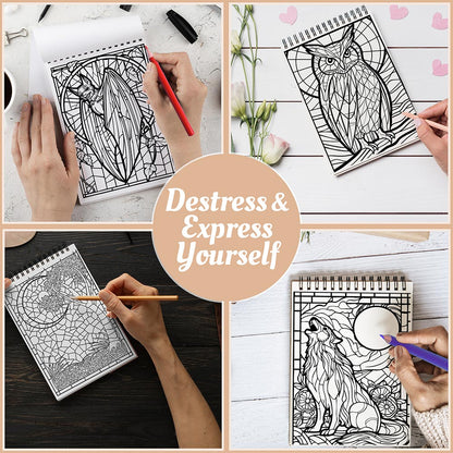 Netecom Stained Glass Night Coloring Book Spiral Bound For Adults
