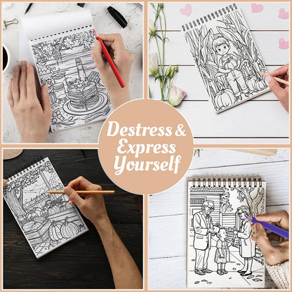 Netecom Heartwarming Thanksgiving Coloring Book Spiral Bound For Adults