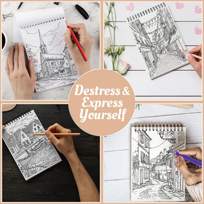 Netecom French Town Coloring Book Spiral Bound For Adults