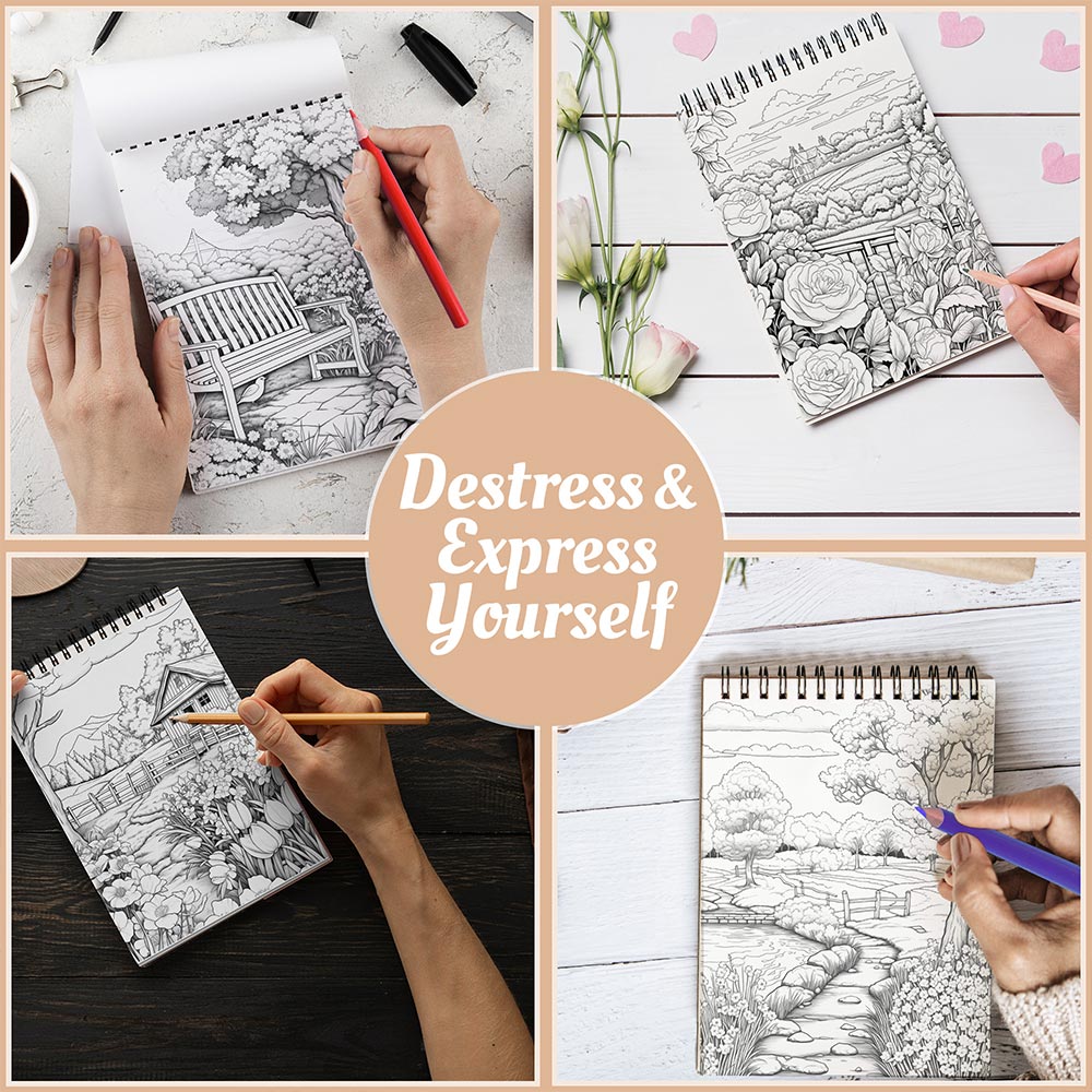 Netecom Country Gardens Coloring Book Spiral Bound For Adults