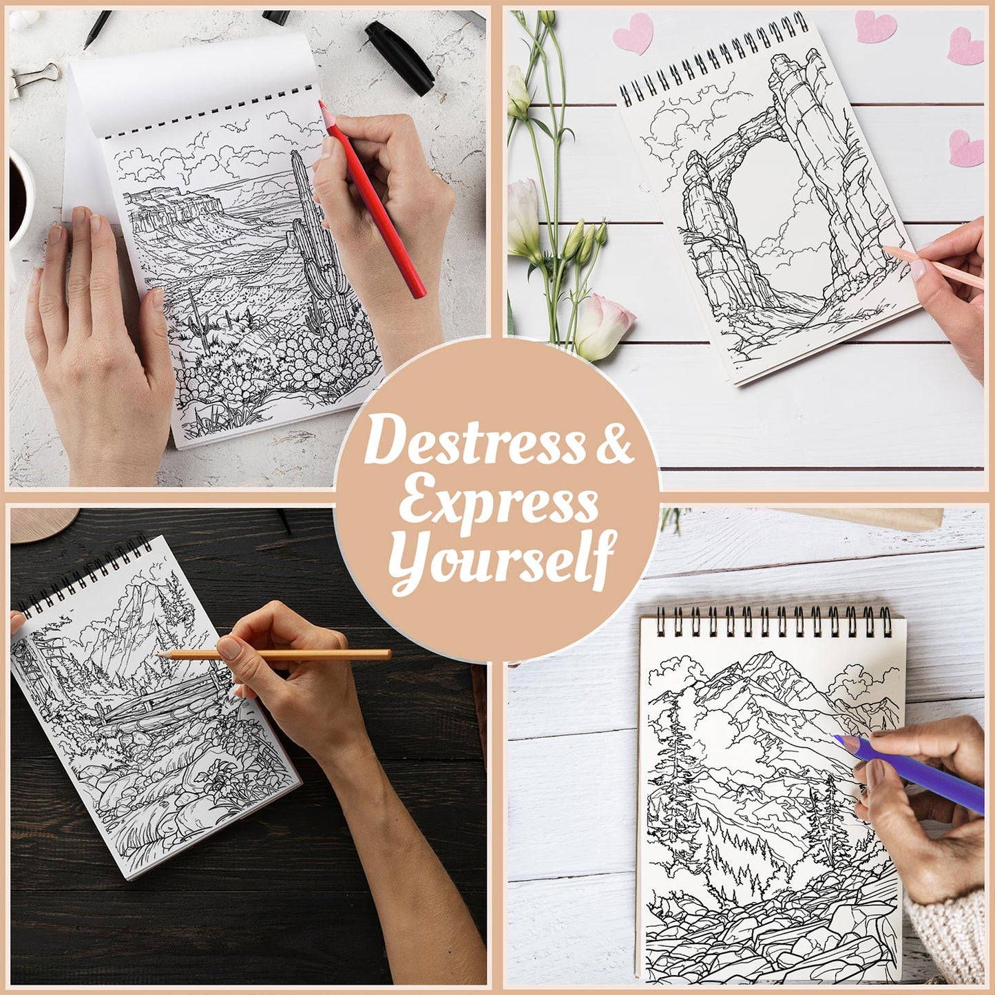 Netecom Mountains Landscapes Coloring Book Spiral Bound For Adults