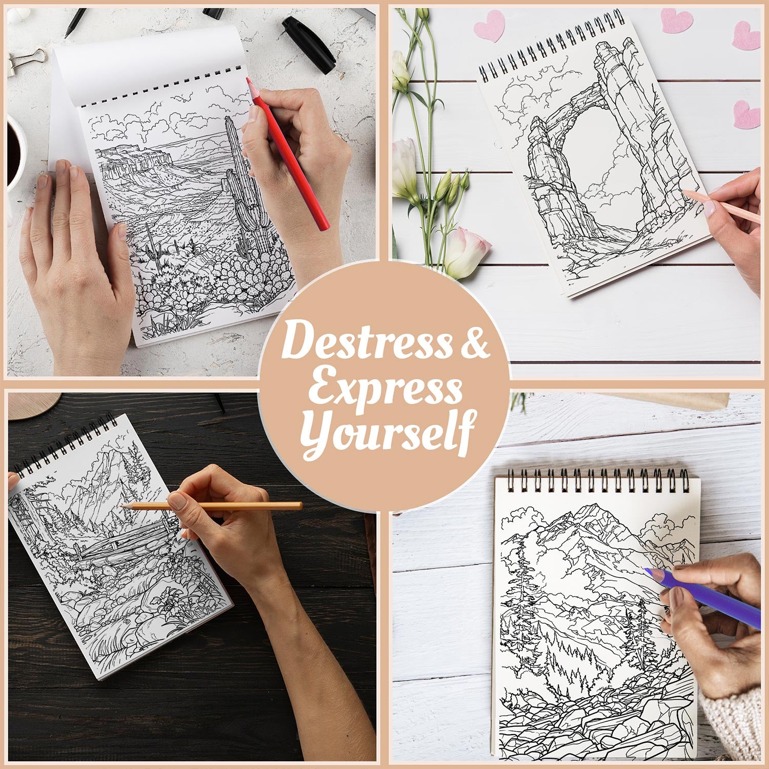 Netecom Mountains Landscapes Coloring Book Spiral Bound For Adults