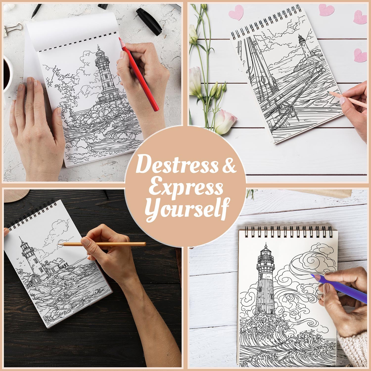 Netecom Lighthouse Coloring Book Spiral Bound For Adults