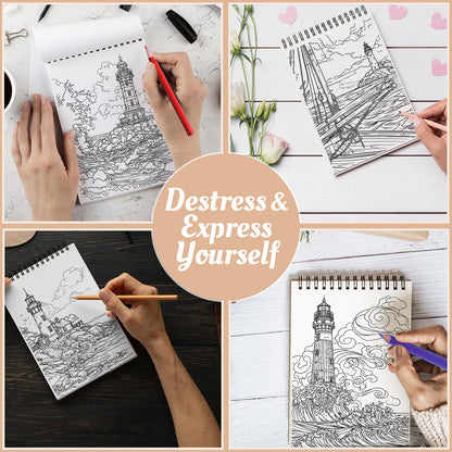 Netecom Lighthouse Coloring Book Spiral Bound For Adults