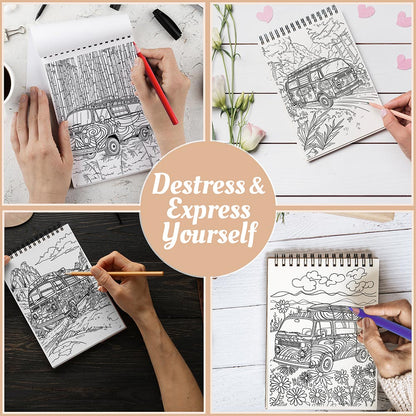 Netecom Hippie Bus Coloring Book Spiral Bound For Adults
