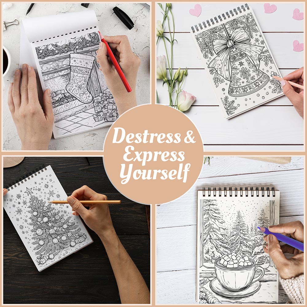 Christmas Charm Coloring Book Spiral Bound For Adults