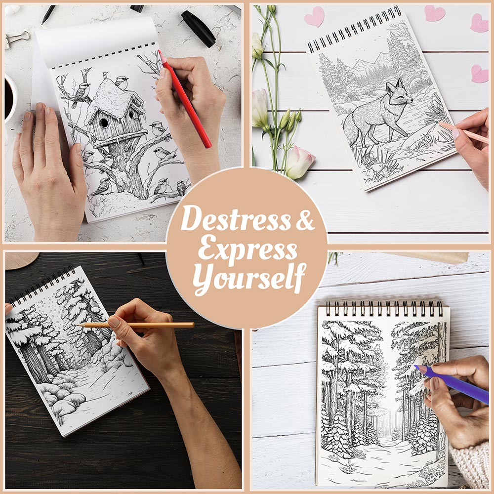 Netecom Winter Scenes Coloring Book Spiral Bound For Adults