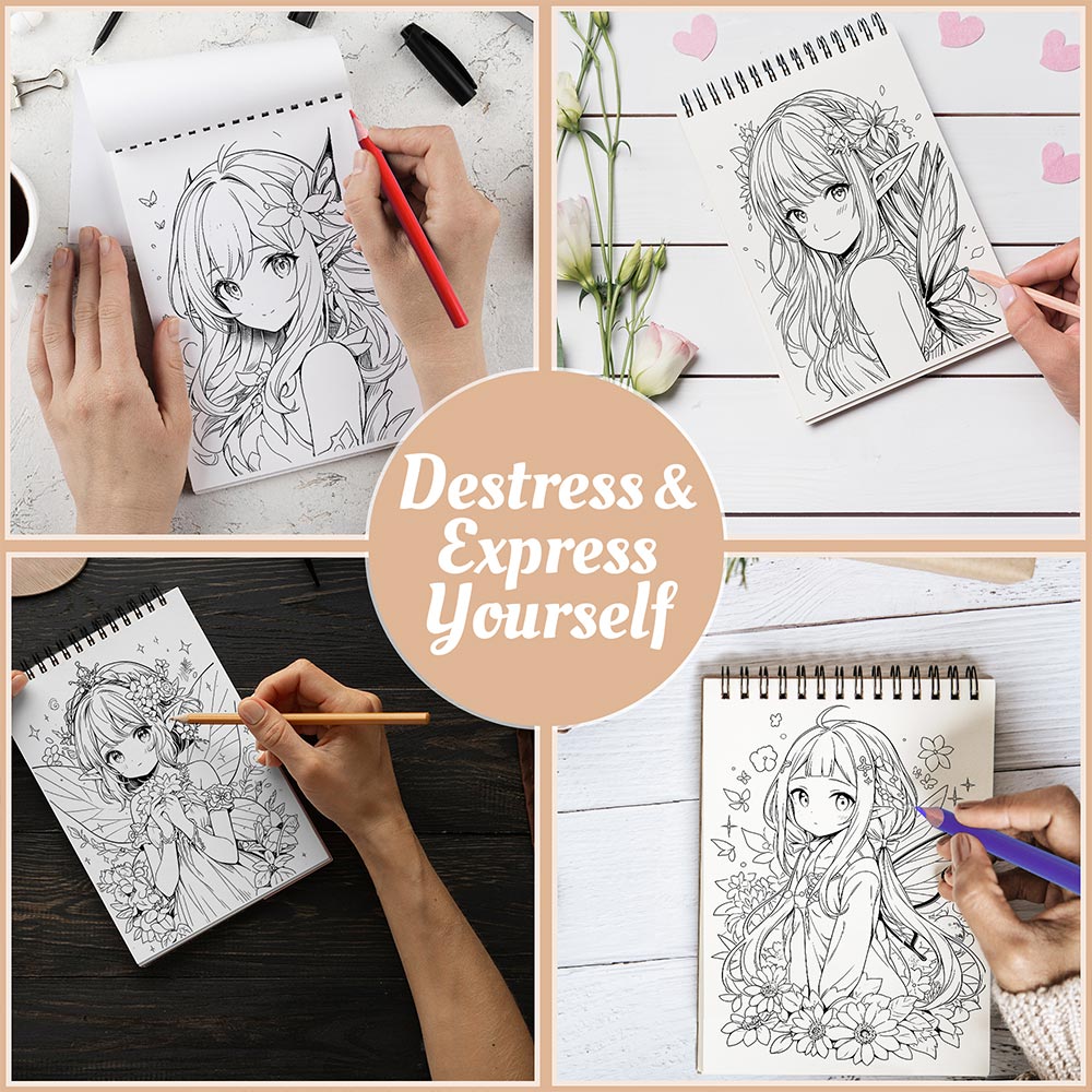 Netecom Anime Fairies Coloring Book Spiral Bound For Adults