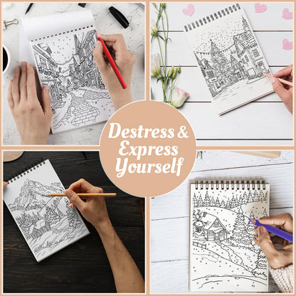 Netecom Christmas Landscape Coloring Book Spiral Bound For Adults