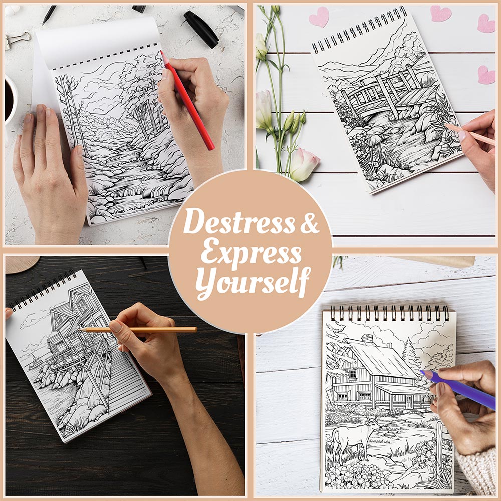 Netecom Nordic Landscape Coloring Book Spiral Bound For Adults