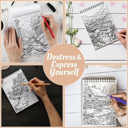 Netecom Nordic Landscape Coloring Book Spiral Bound For Adults
