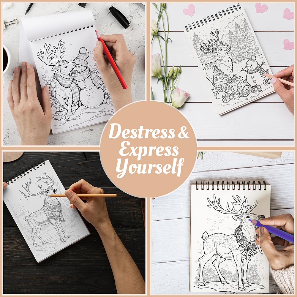 Netecom Christmas Reindeer Coloring Book Spiral Bound For Adults