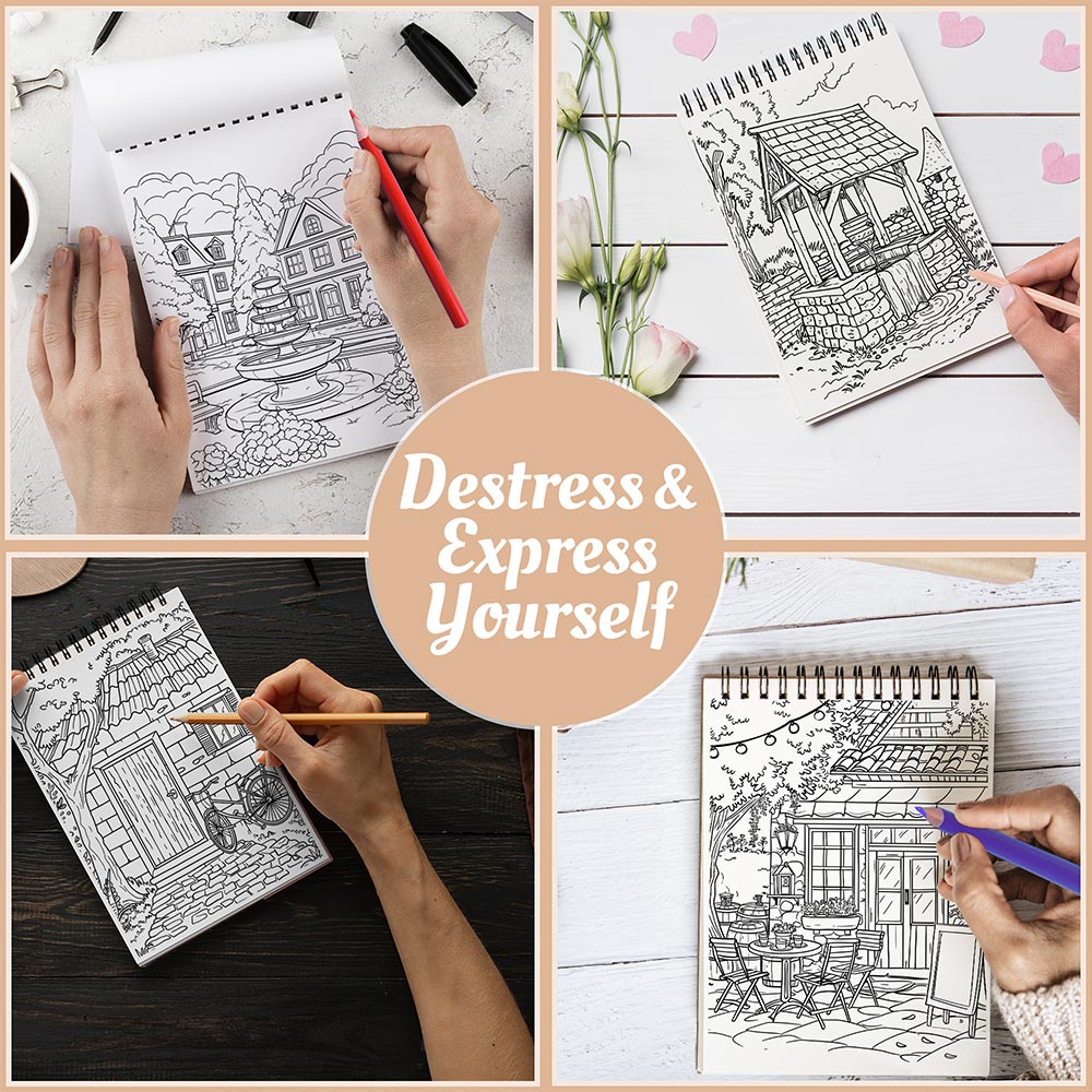 Netecom Village Charm Coloring Book Spiral Bound For Adults