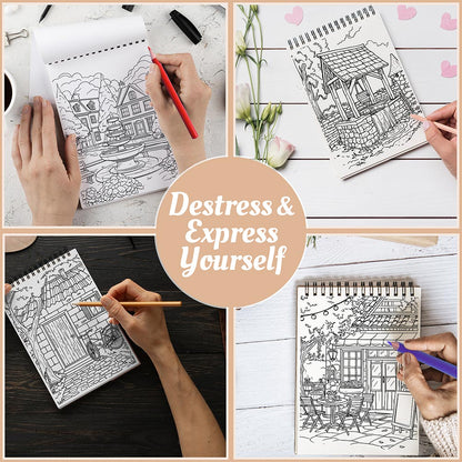 Netecom Village Charm Coloring Book Spiral Bound For Adults